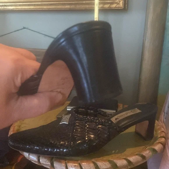 Brighton Abby Woven Leather Black & Brown Slip on Sandal - Sz 10M - Picture 5 of 11